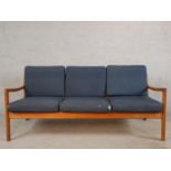 Ole Wanscher (1903-1985), France & Son 'Senator' three seater teak sofa with grey wool upholstered