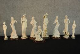 Nine Giuseppe Armani Florence limited edition figurines of various form, including two geishas. H.25