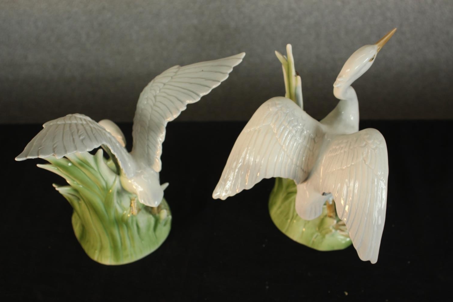 A pair of hand painted Fitz & Floyd crane design porcelain candle holders, stamped FF1989. H.22 W.20 - Image 7 of 9