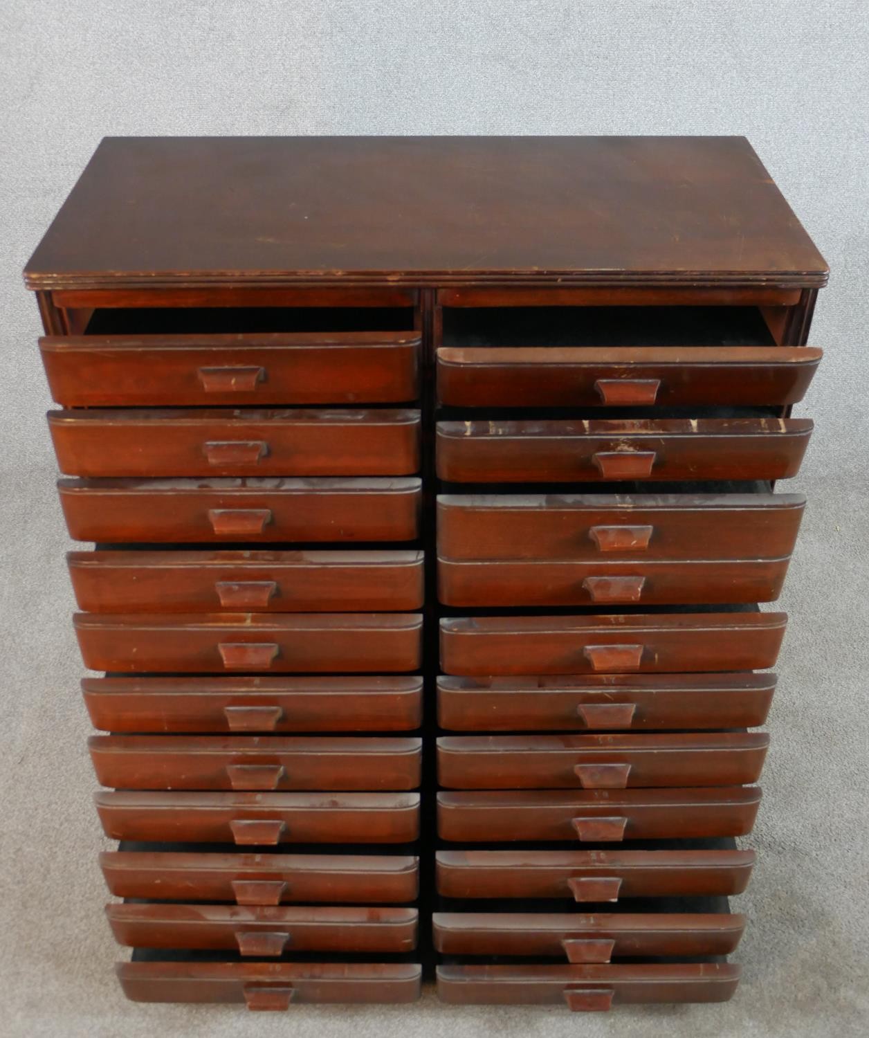 An early 20th century mahogany collectors chest of twenty two drawers, comprising of two banks of - Image 3 of 5
