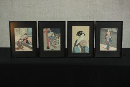 Four 19th century Japanese woodblock prints comprising three after Suzuki Harunobu (1724- 1770),