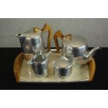 A mid 20th century five piece Picquot ware. coffee and teaset, complete with tray. H.4 W.39 D.