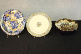 A large early Japanese 20th century gilded floral design Satsuma bowl with geisha design along