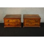 A pair of early 20th century burr walnut table top two drawer jewellery boxes, with turned knop