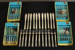 Four boxes of James Ryals cutlery/flatware together with some loose plated flatware. H.3 W.23 D.15cm