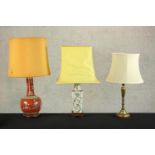 Three 20th century table lamps, including two Chinese hand painted porcelain vase design lamps,