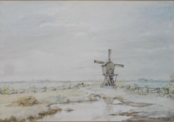 R. Palmer Baines, Windmill, watercolour, signed lower right. H.48 W.57cm