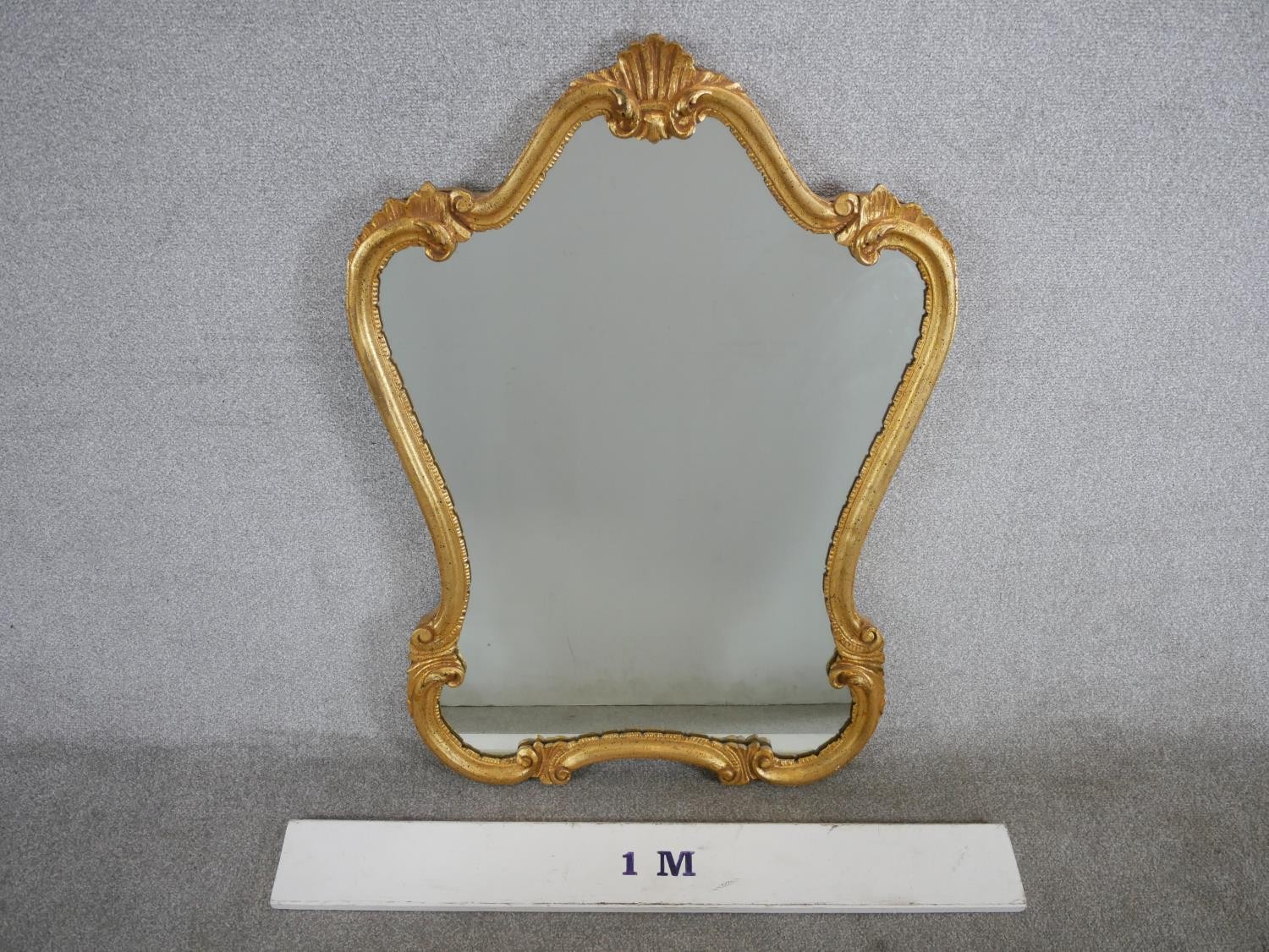 A 20th century Italian gilt framed cartouche shaped wall mirror. H.103 W.72cm - Image 2 of 5