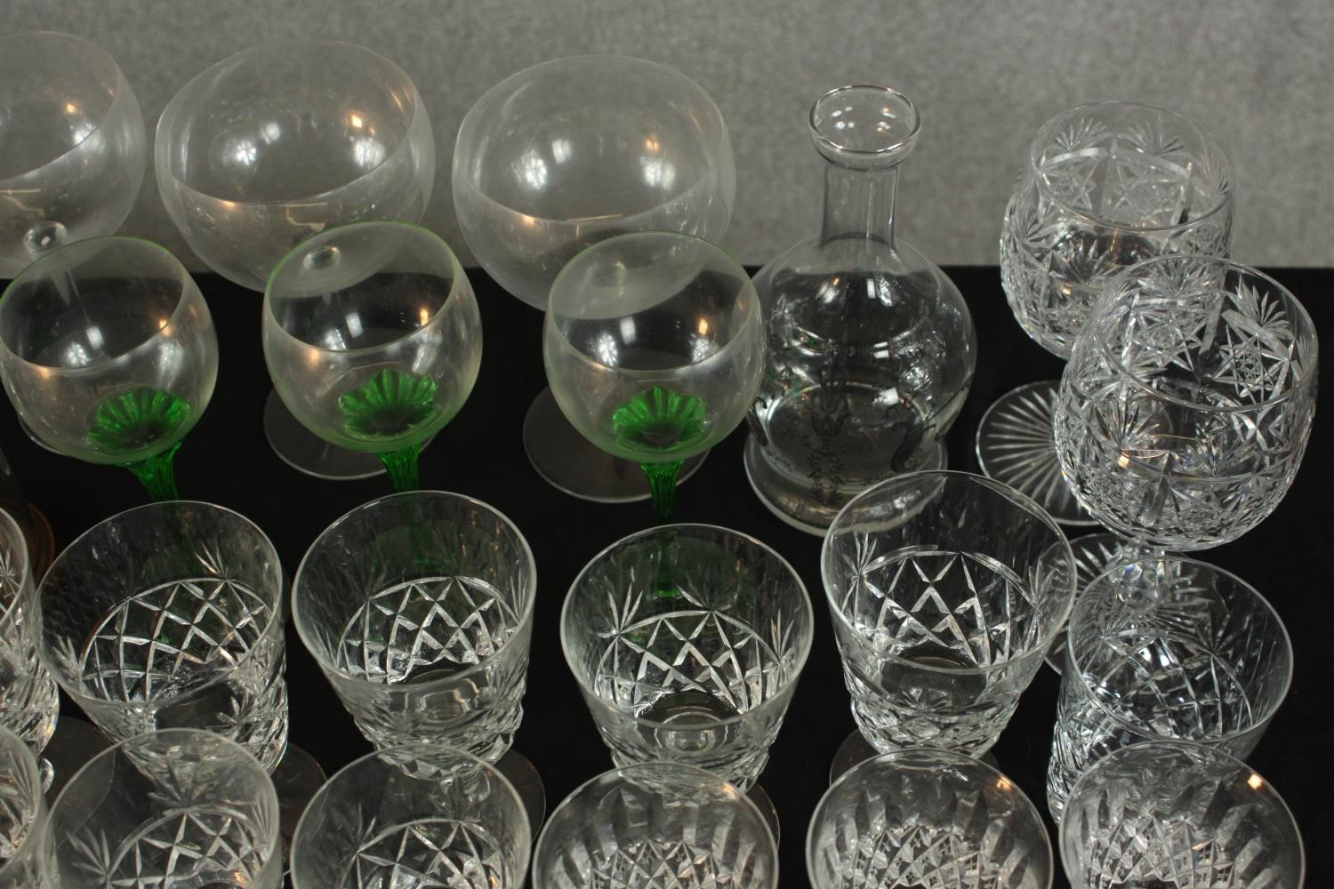 Aprroximately fifty mid / late 20th assorted cut glass drinking glasses together with decanters. H. - Image 8 of 9