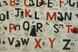 Donald Urquhart (1959- ), Joan Crawford Alphabet, a coloured Saatchi Gallery poster, framed. H.72