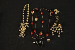 A collection of mixed paste set jewellery, including a paste set ball design tassel necklace and