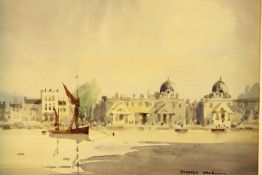 Sydney Vale (1916-1991), Almshouses by the River Thames, watercolour on paper, signed and framed.