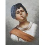 Unsigned, 19th century British school, Portrait of a boy smoking with blue cap, oil on canvas, in