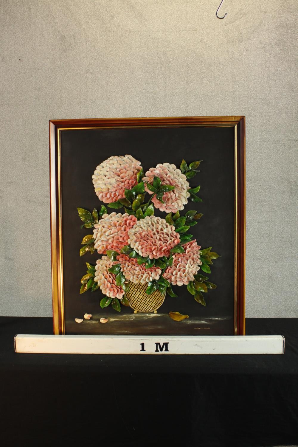 Maria de Garcia (Contemporary) a three dimensional ceramic picture of Hydrangeas, framed. H.87 W. - Image 3 of 8