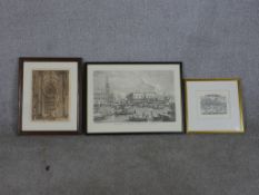 Two 19th century framed black etchings Poets Corner, Westminster Abbey published W.H. Beyon, an