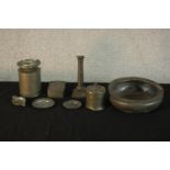 Assortment of various pewter to include candlestick, trinket dishes, bowl and other items. H.8 W.