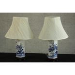 A pair of contemporary Chinese blue and white porcelain hexagonal lamps decorated with flowers,