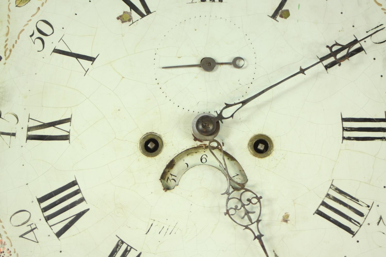 A 19th century oak cased longcase clock, with broken swan neck pediment and three brass finials - Image 6 of 11