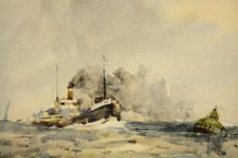 Sydney Vale (1916-1991), steamboats on the choppy sea, watercolour on paper signed and framed. H.