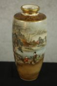 A Japanese Meiji (1868-1912) period Satsuma pottery vase, decorated with figures by a river, bearing