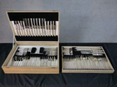 A complete contemporary James Ryles canteen of silver plated cutlery. H.12 W.50.5 D.37cm