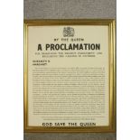 A mid 20th century framed proclamation certificate dated 8th February 1974, Dissolving one