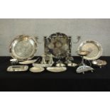 Various silver plate to include plates, dishes and a pair of three branch candleabra, together