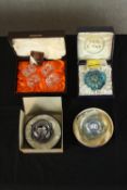 Three boxed glass paperweights to include millefiori Three Kings and Whitefriars together with a