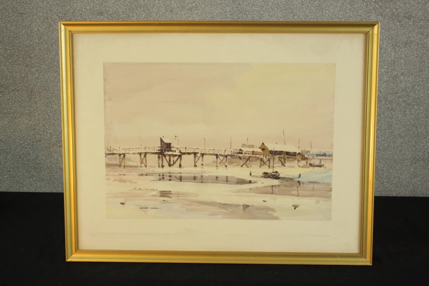 Sydney Vale (1916-1991); The Old Canvey Bridge, watercolour on paper, signed, label verso and - Image 2 of 7