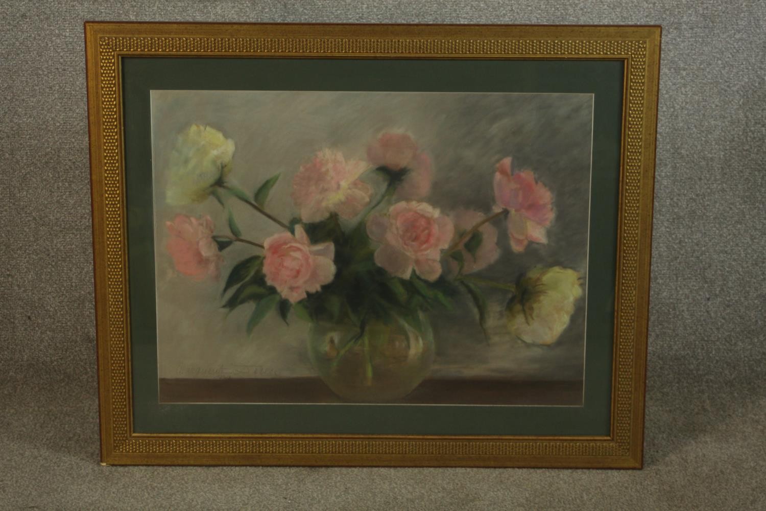 Marguerite Derese (20th century), still life of roses in a glass vase, pastel on paper, signed and - Image 2 of 6