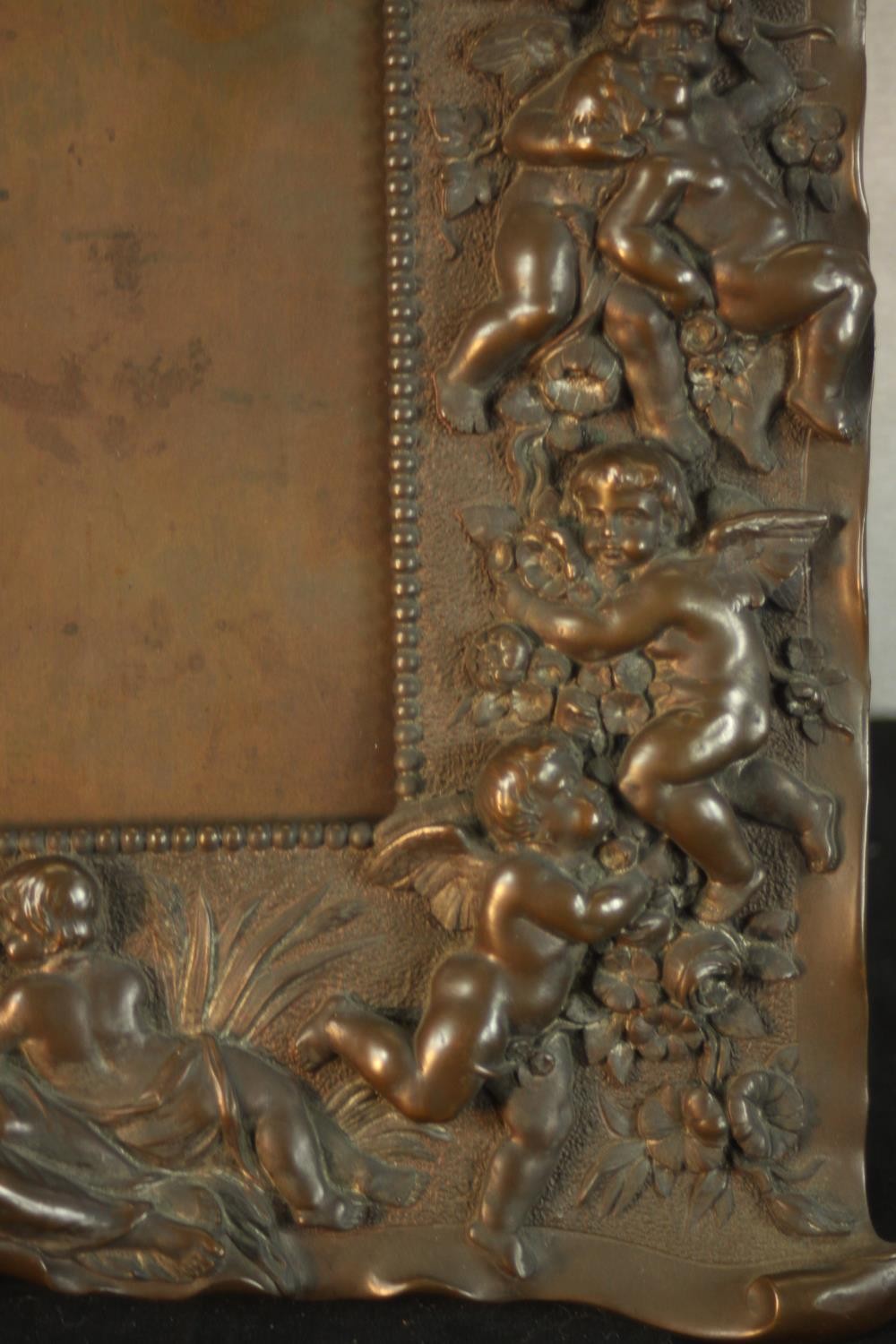 A late 19th/early 20th, possibly Italian cast bronze easel picture frame, with fiigural and putti - Image 3 of 10