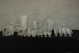 Assorted drinking glasses and other cut glass to include Stuart Crystal. H.35 Dia.15cm. (largest)