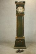 A 19th century style Danish Bornholm style longcase clock, the painted dial with Roman and Arabic