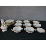 Assorted 20th century Spode Fleur de Lis pattern dinnerwares to include soup plates, bowls and