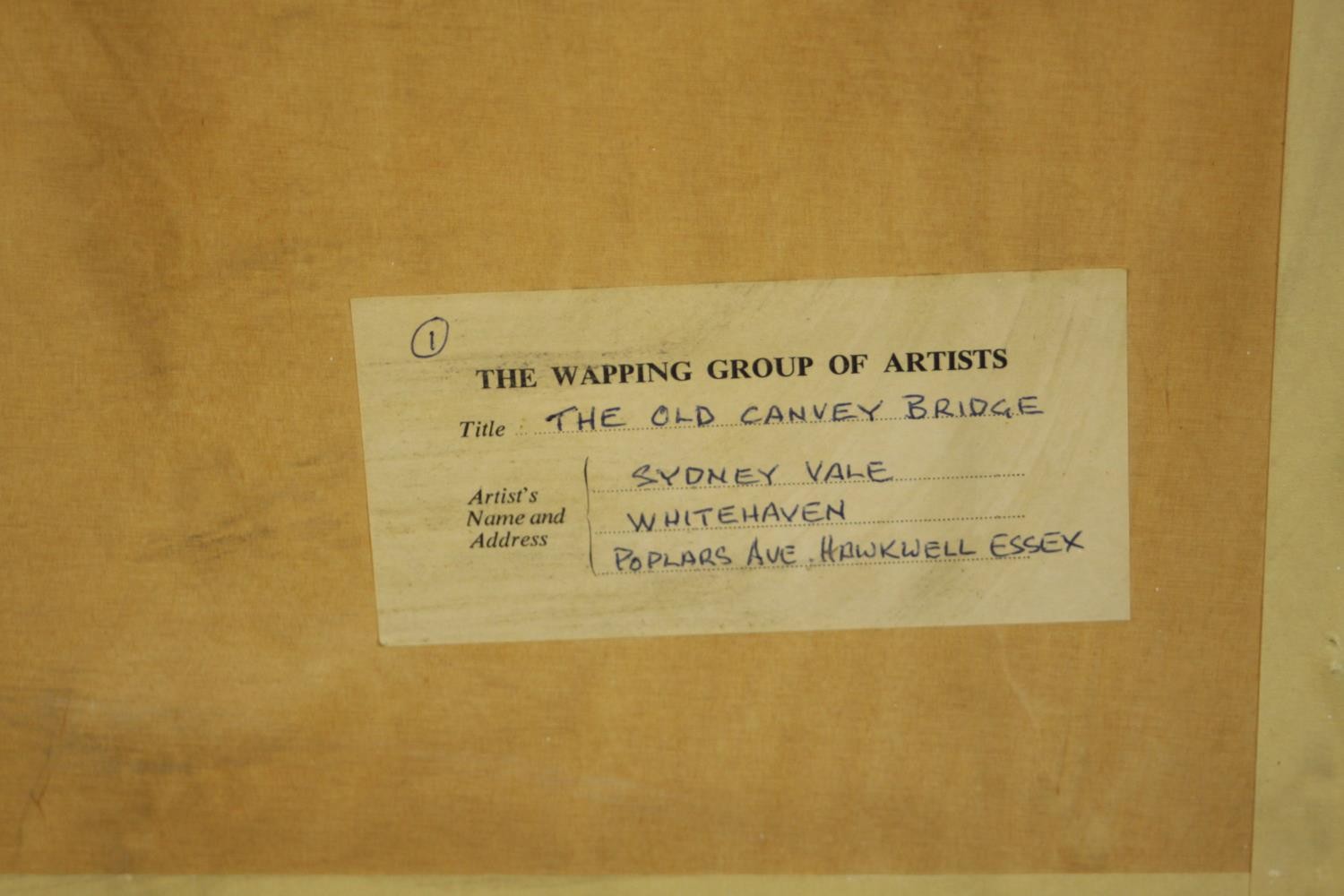 Sydney Vale (1916-1991); The Old Canvey Bridge, watercolour on paper, signed, label verso and - Image 7 of 7