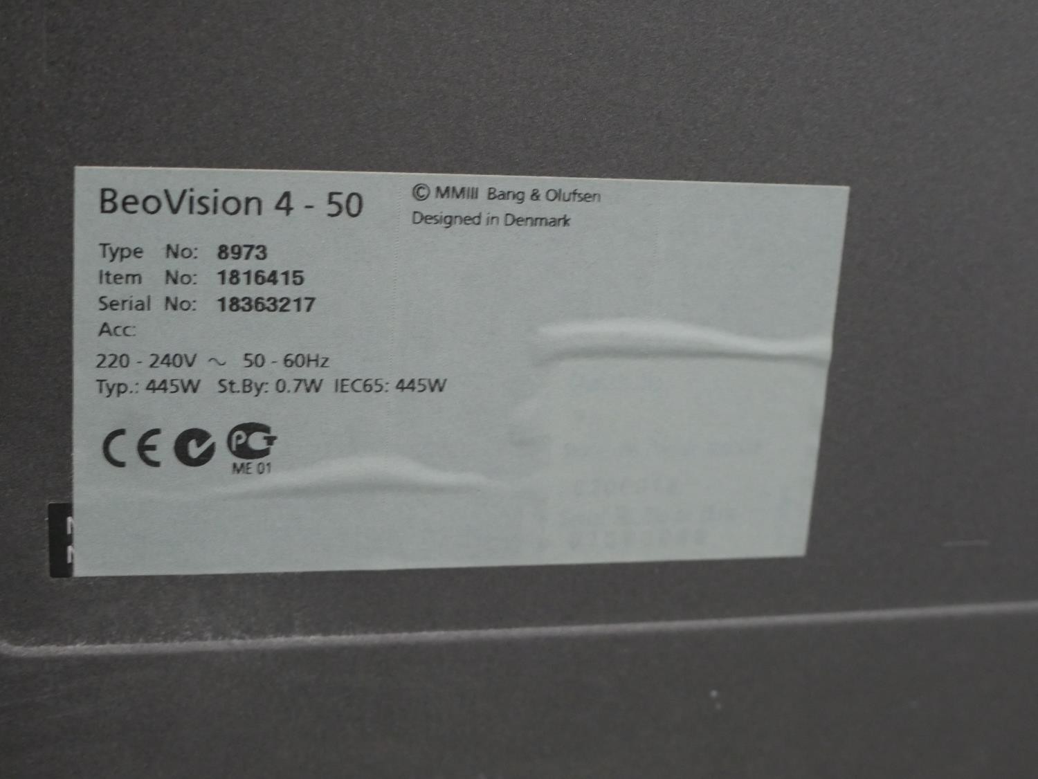A Bang & Olufsen Beovision 4-50 colour television with wall bracket. - Image 5 of 6