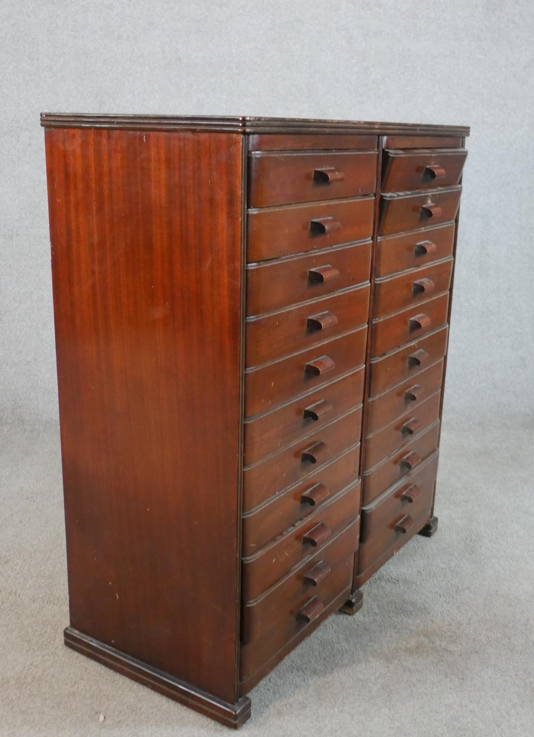 An early 20th century mahogany collectors chest of twenty two drawers, comprising of two banks of - Image 5 of 5