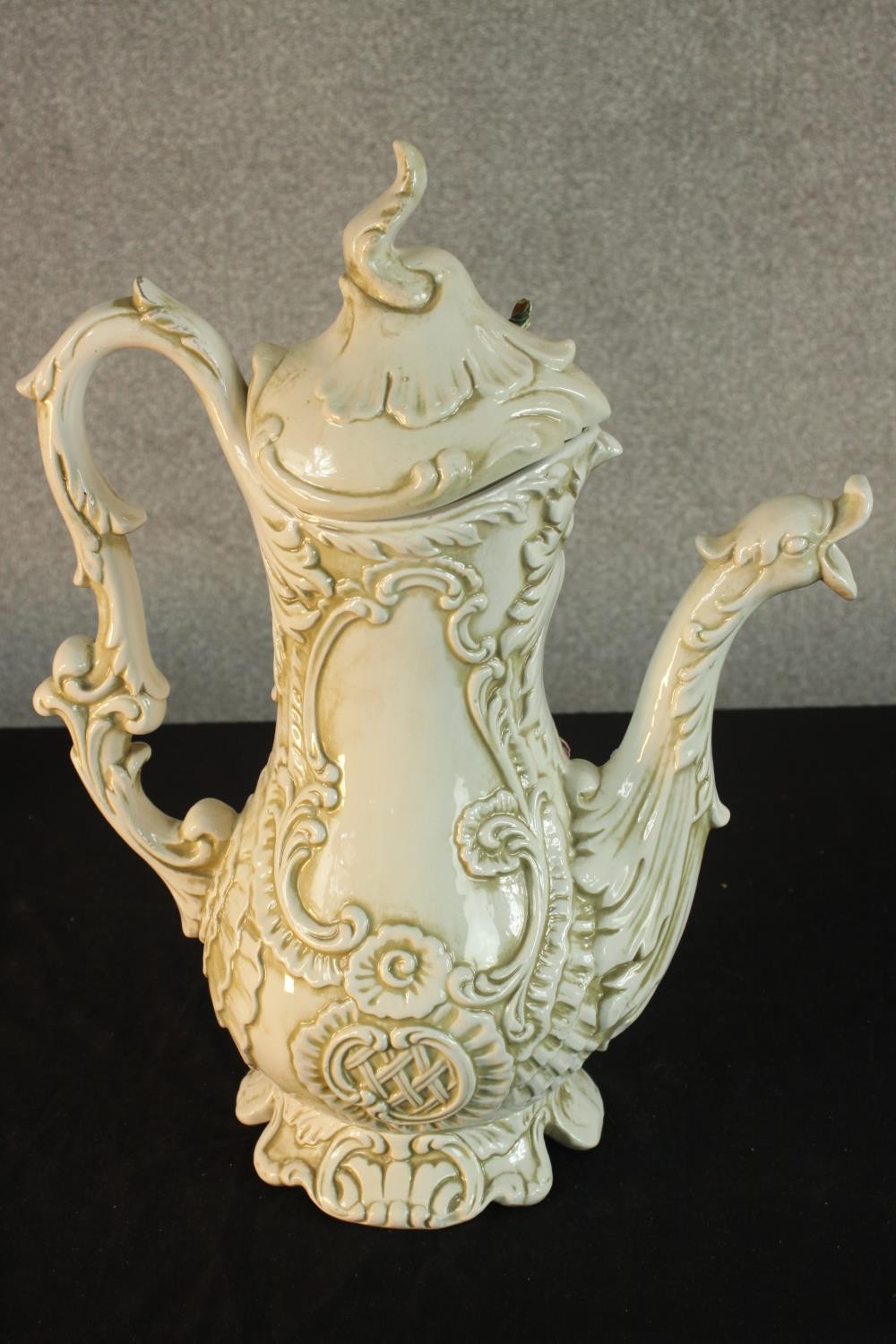 A 20th century Capodimonte pottery floral encrusted jug, the moulded hand in the form of vines and - Image 8 of 10