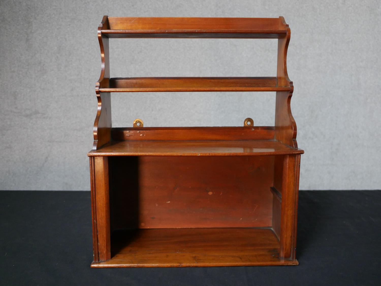 A late 19th century mahogany two shelf hanging bookcase with cupboard below together with a 19th - Image 4 of 5