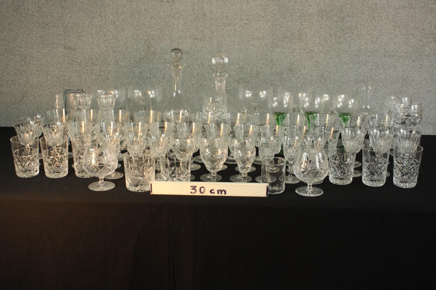 Aprroximately fifty mid / late 20th assorted cut glass drinking glasses together with decanters. H. - Image 2 of 9