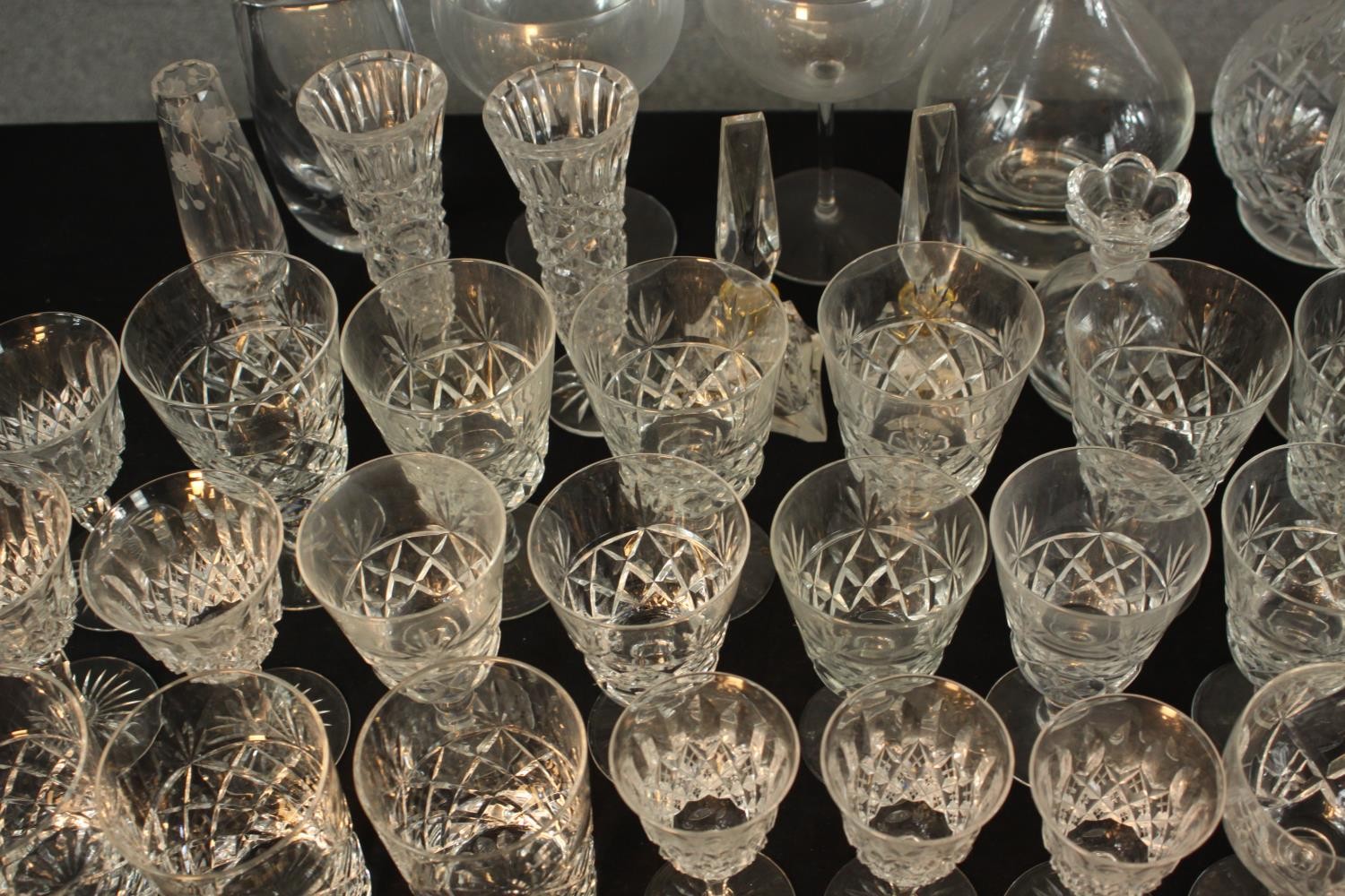 Aprroximately fifty mid / late 20th assorted cut glass drinking glasses together with decanters. H. - Image 7 of 9