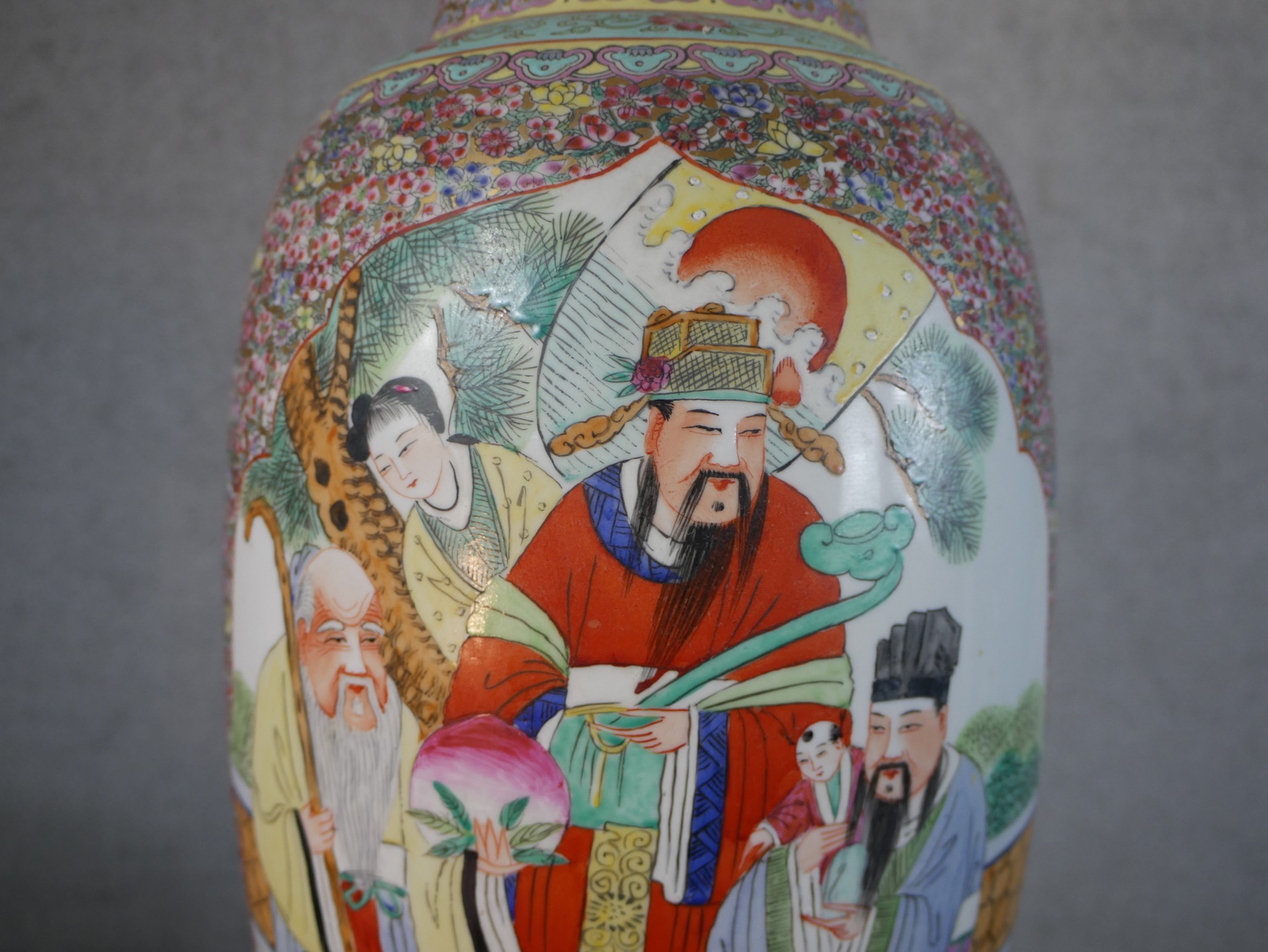 A Chinese porcelain baluster shaped vase decorated with panels of figures in a garden within - Image 2 of 7