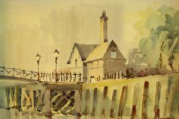 Sydney Vale (1916-1991), house by the River Thames, watercolour on paper, signed and framed. H.35