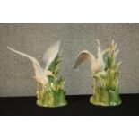 A pair of hand painted Fitz & Floyd crane design porcelain candle holders, stamped FF1989. H.22 W.20