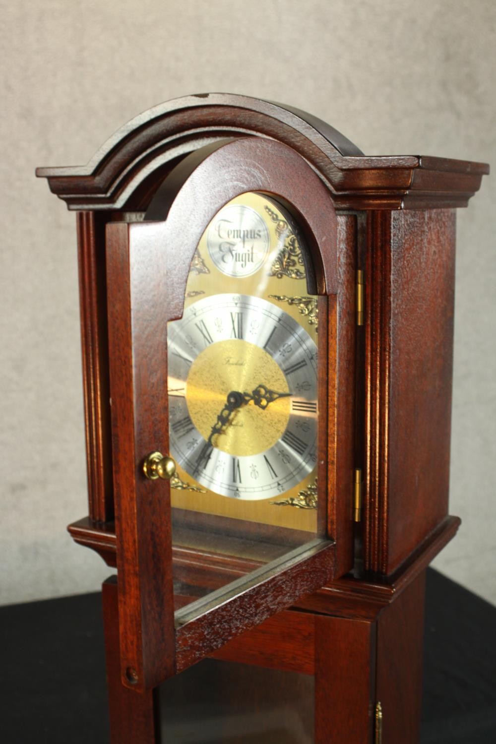 A 20th century mahogany cased Tempus Fugit grandmother clock, the brass and silvered dial with - Image 7 of 8
