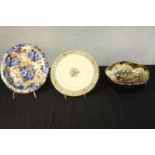 A large early Japanese 20th century gilded floral design Satsuma bowl with geisha design along