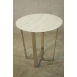 A 20th century white/grey marble circular topped and chrome plated occasional table. H.52 Dia.55cm.