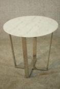 A 20th century white/grey marble circular topped and chrome plated occasional table. H.52 Dia.55cm.