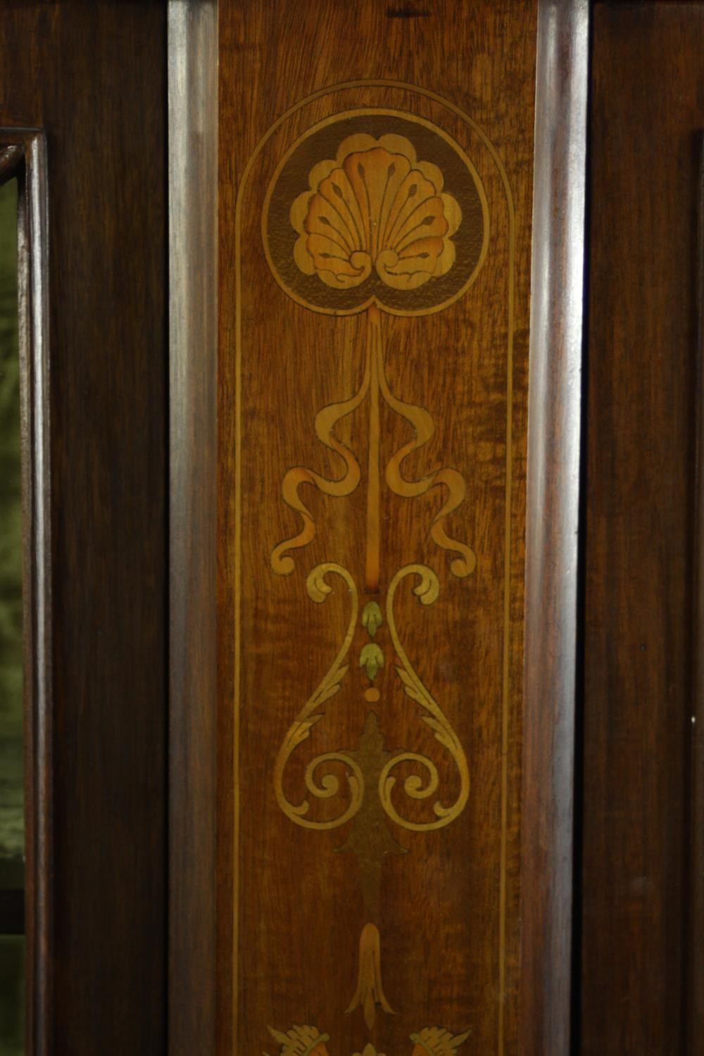 An Edwardian inlaid mahogany twin door display cabinet, the cornice carved with stylised flowers and - Image 5 of 15