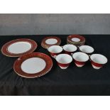 Assorted Royal Worcester red and gold painted Pompadour dinnerwares comprising of cups, saucers